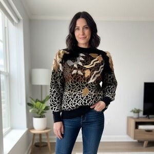 Mariea Kim Animal Print Sweater Fur Vintage 1980s Medium
